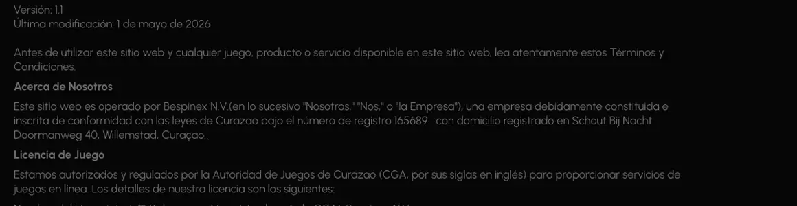 Encabezado del contrato de la plataforma con el número de versión y la fecha de última modificación
